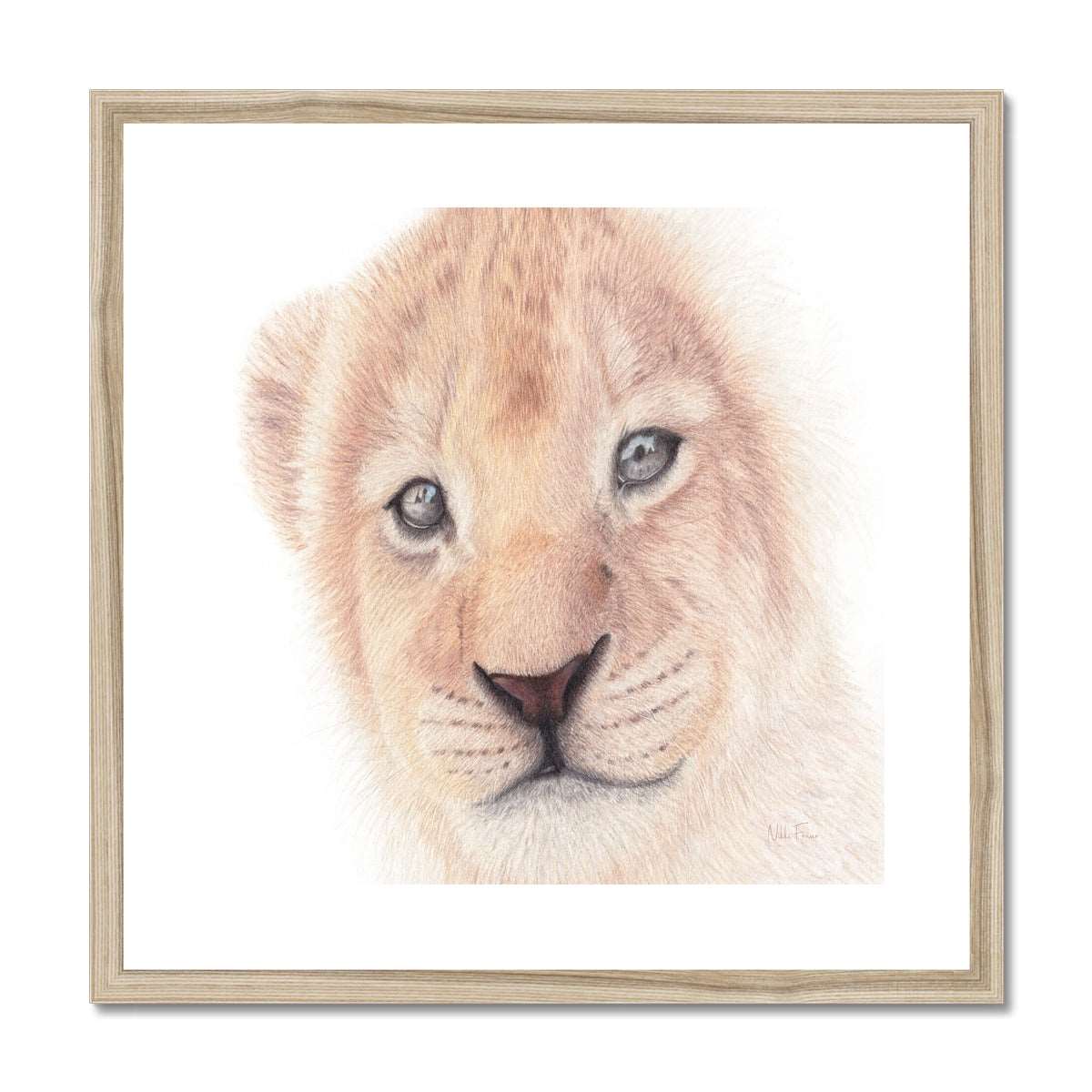 Lion cub print natural frame