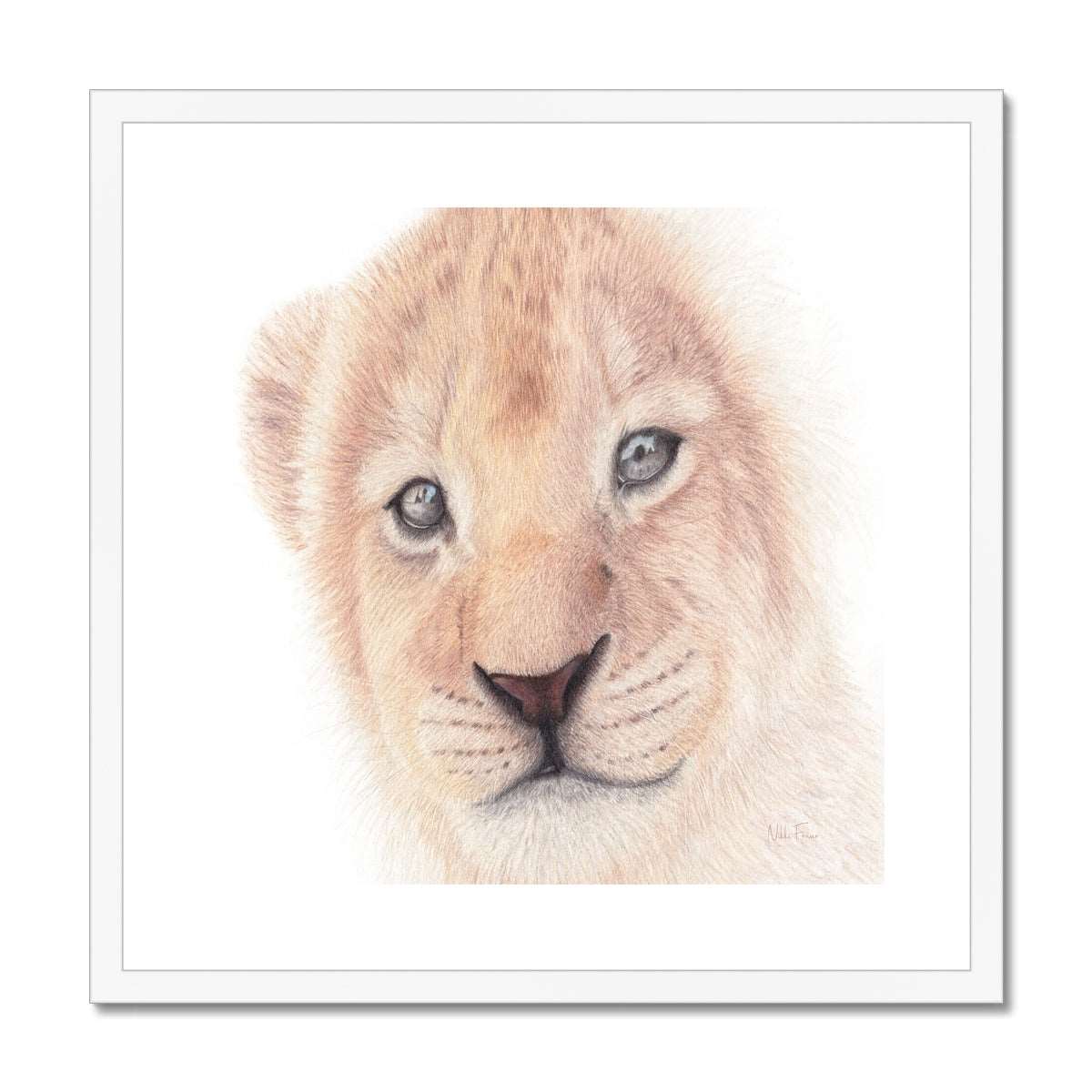 Lion cub print white frame