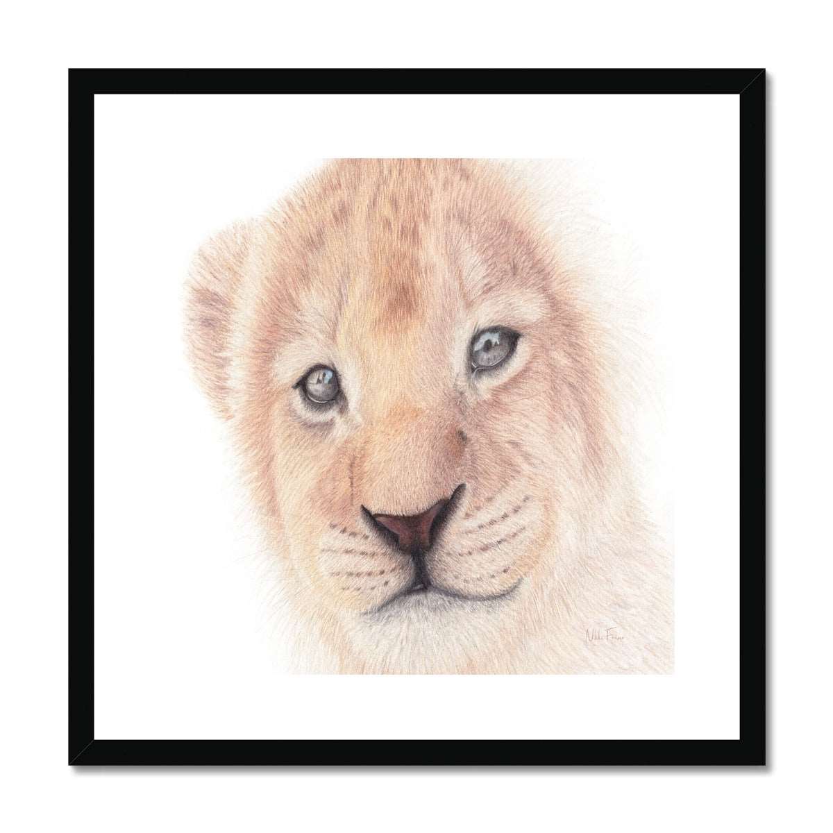 Lion cub print black frame